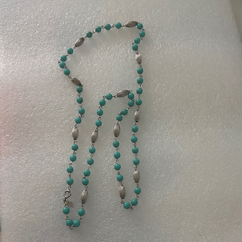 Sarah Coventry Turquoise color Beaded Necklace with Silver Accents